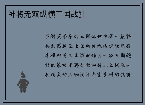 神将无双纵横三国战狂